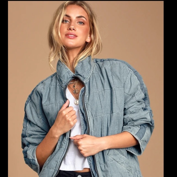 Free People Dolman Quilted Denim Jacket Cali Indigo - Picture 1 of 11